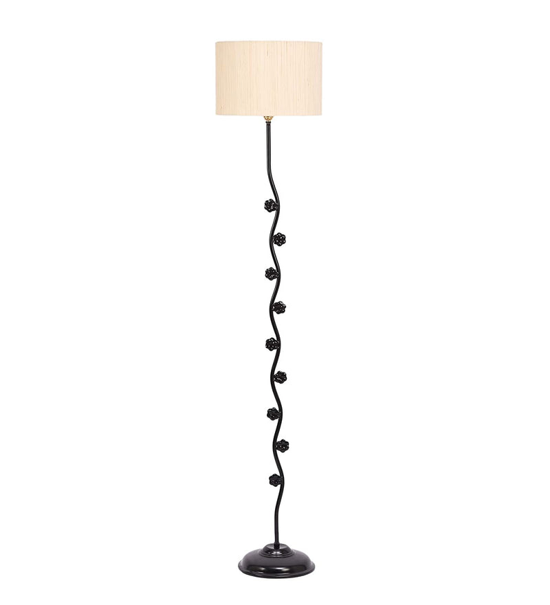 Hard Back Cotton Off -White Designer Tikli Iron Floor Standing Lamp (Off White)