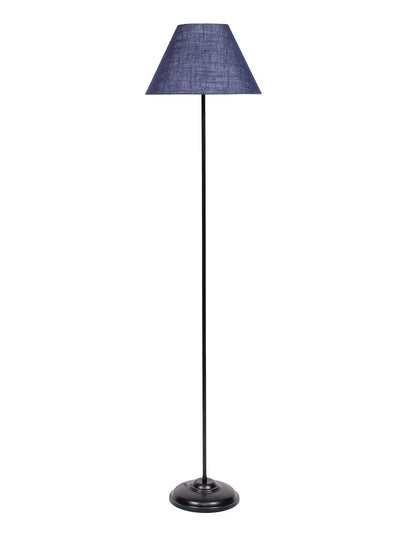 Conical Blue Jute Shade Floor Lamp with Black Base