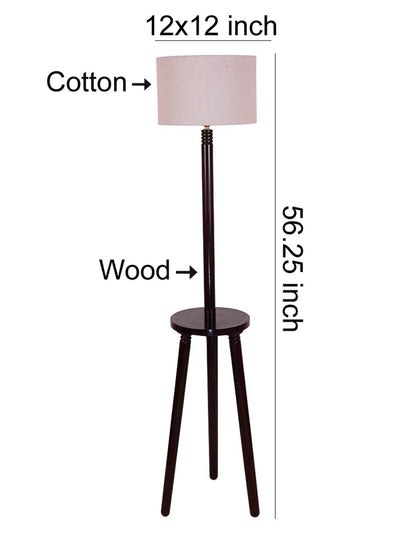 Grey Cotton Drum Shade Wood Brown Table Floor lamp