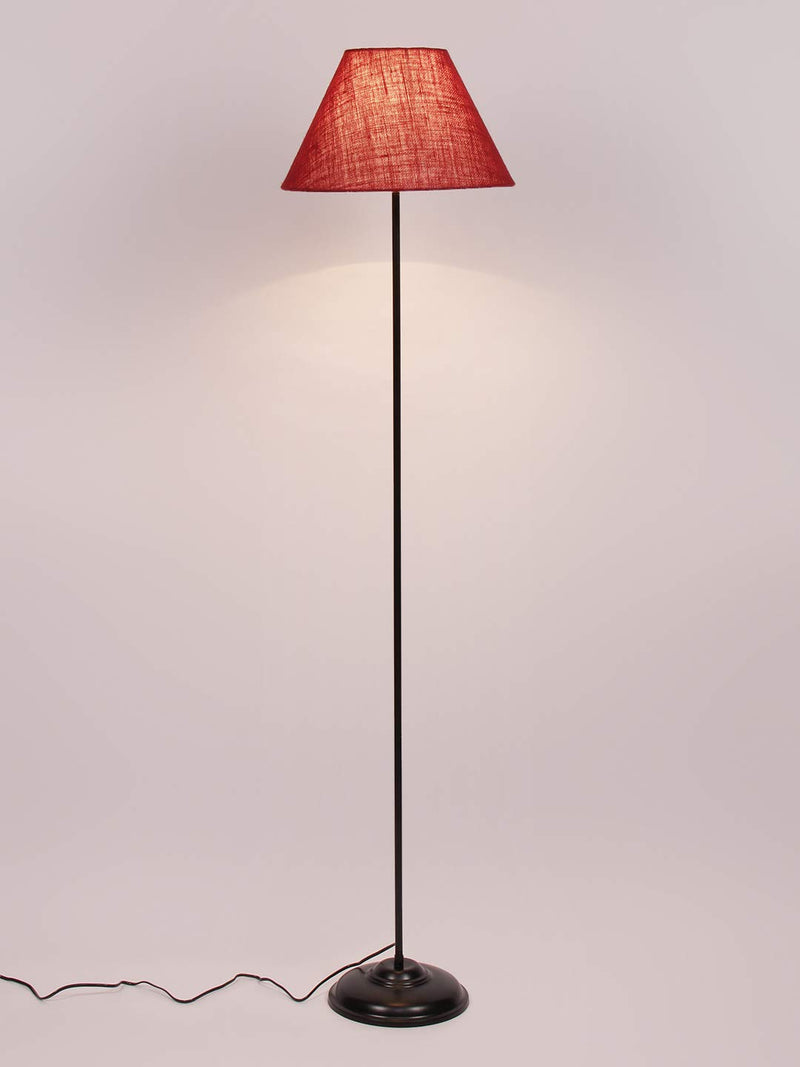 Conical Mahroon Jute Shade Floor Lamp with Black Base