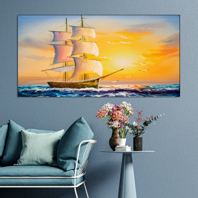 Boat at Sunset View Canvas Wall Painting