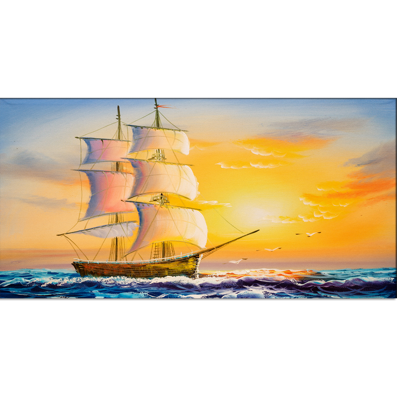 Boat at Sunset View Canvas Wall Painting
