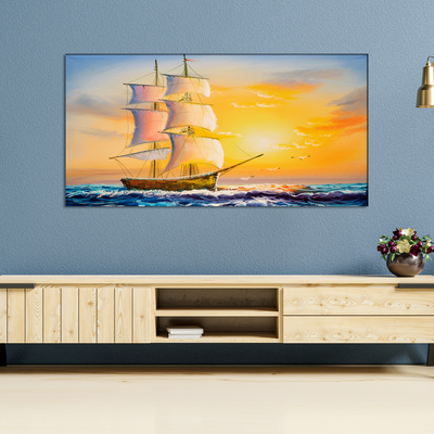 Boat at Sunset View Canvas Wall Painting