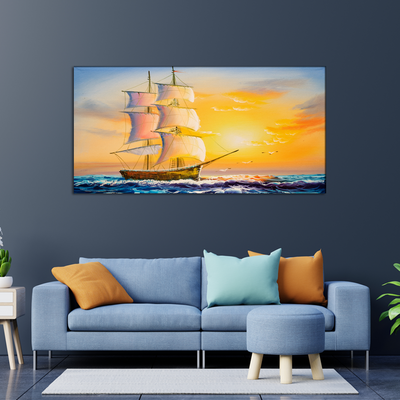 Boat at Sunset View Canvas Wall Painting