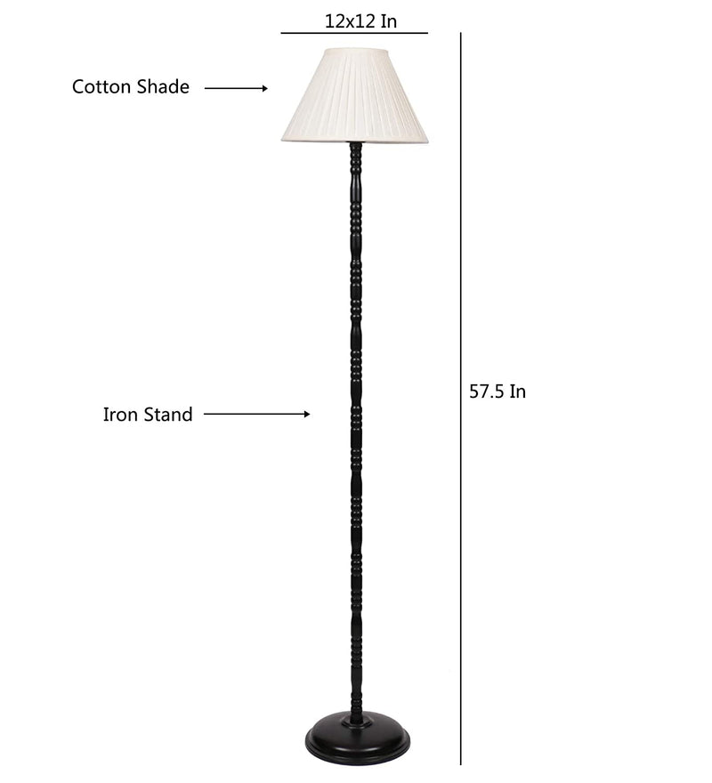 Off-Cotton Pleated Designer Iron Floor Lamp (Off-White)