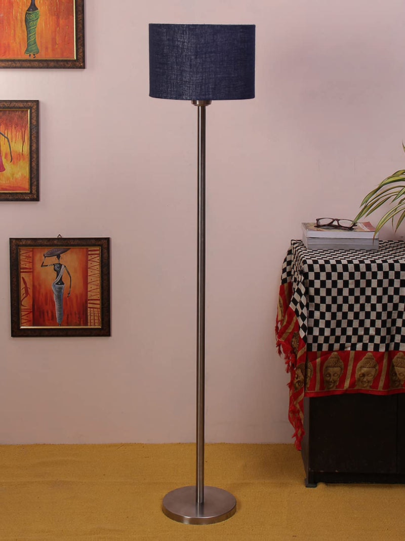 Blue Jute Drum Designer Steel Floor Lamp for Home Decor (D50)