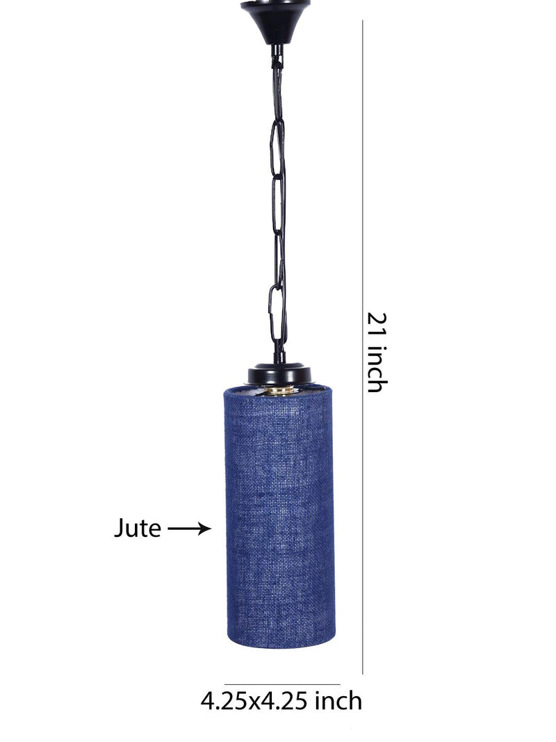 Blue Jute Cylindrical Hanging Lamp