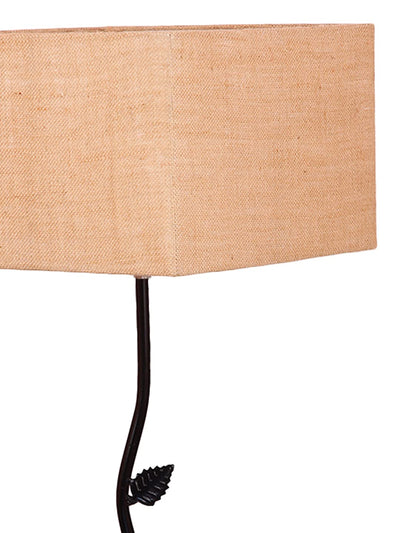 Beige Square Jute Shade Leaf Floor Lamp with Wood Square Base