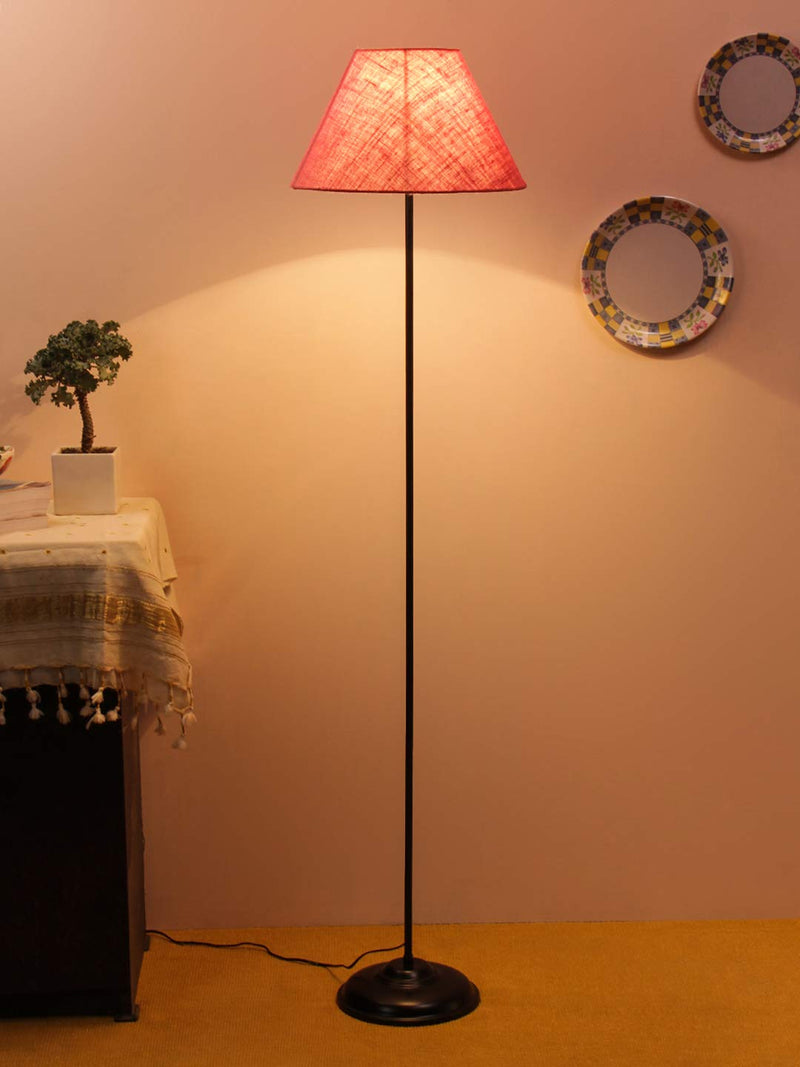 Conical Pink Jute Shade Floor Lamp with Black Base