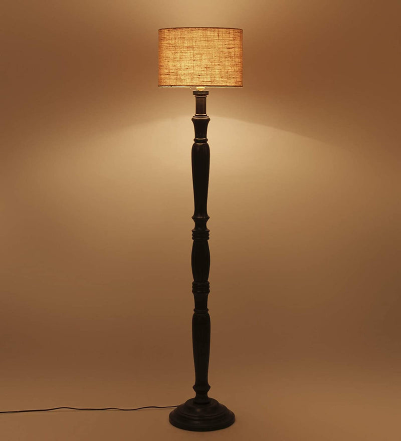 Beige Jute Designer Wooden Floor Lamp for Home Decor (Beige, Medium)