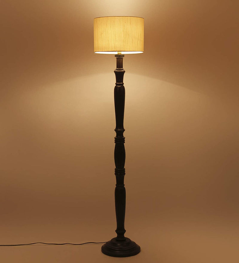 Cotton Drum Designer Fashionable Wooden Floor Lamp for Home Decor (Off White, Medium)