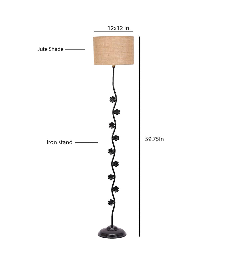 Hard Back Beige Jute Designer Flower Iron Floor Standing Lamp (Beige)