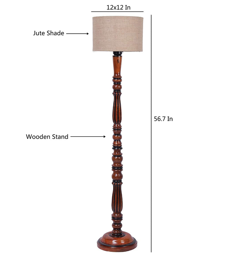 Beige Jute Designer Fashionable Wooden Floor Lamp for Home Decor (Beige, Medium)