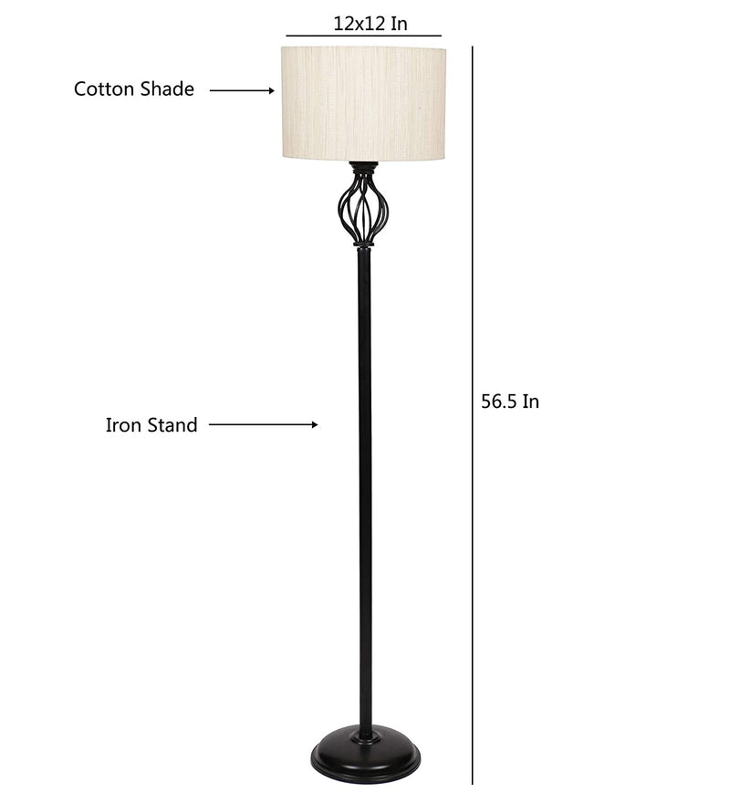 Metal Floor Lamp with Base and Shade, Off White, Pack of 1 Lamp Stand, 1 Base, 1 Weight, 1 Shade , 1 wire connector