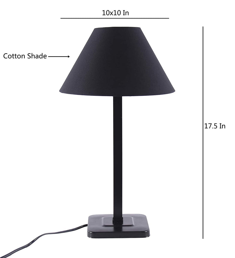 Black Cotton Designer Square Iron Table Lamp for Study Room