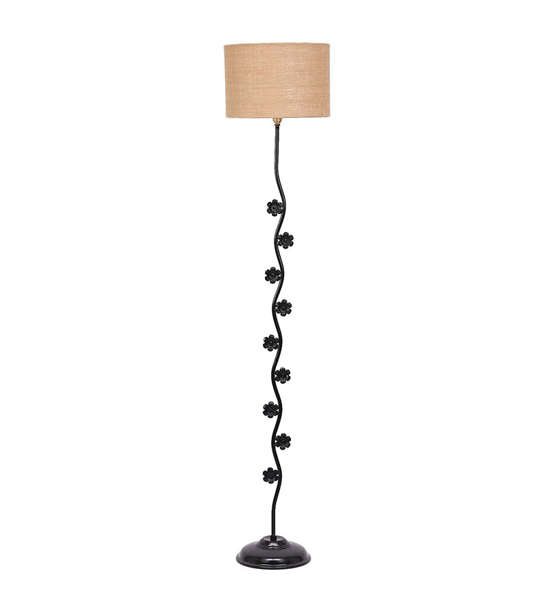 Hard Back Beige Jute Designer Flower Iron Floor Standing Lamp (Beige)