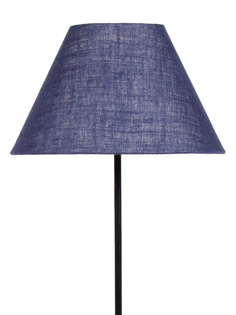 Conical Blue Jute Shade Floor Lamp with Black Base