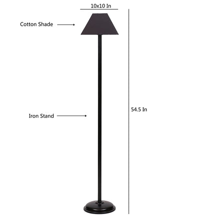 Black Cotton Rectangular Designer Iron Standing Floor Lamp (Black)