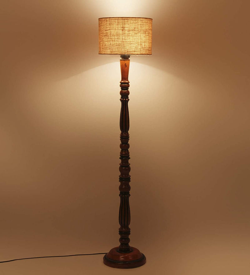 Beige Jute Designer Fashionable Wooden Floor Lamp for Home Decor (Beige, Medium)