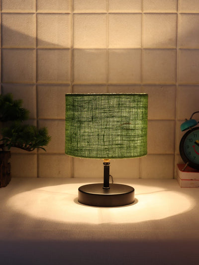 Iron Table lamp with Green Jute Shade