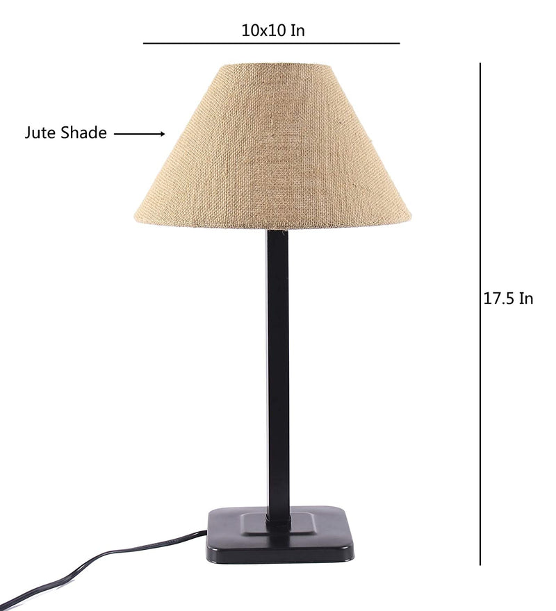Beige Jute Designer Square Iron Table Lamp