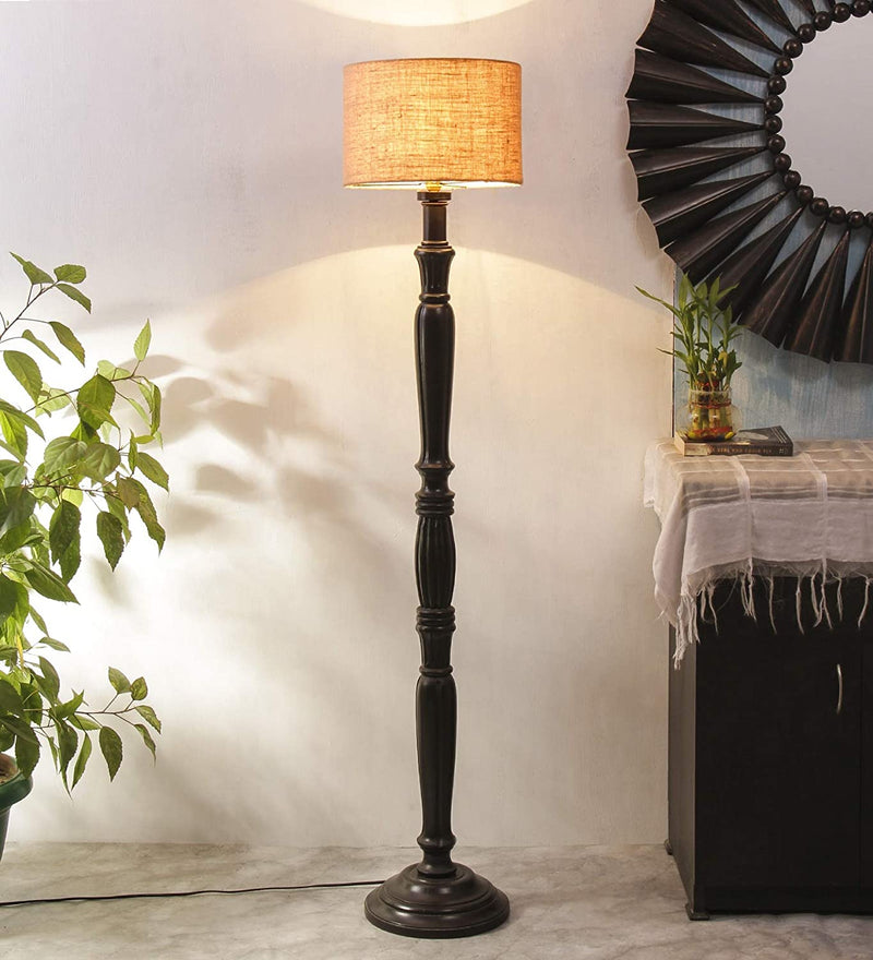 Beige Jute Designer Wooden Floor Lamp for Home Decor (Beige, Medium)