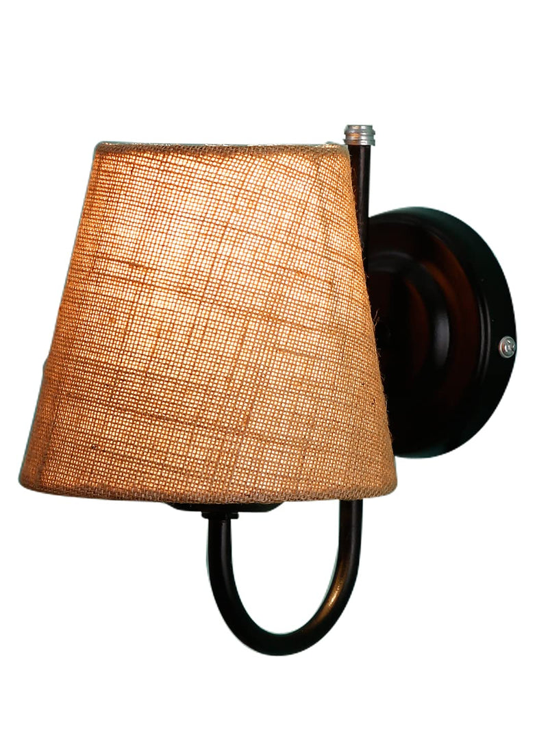 Beige Jute conical Wall Mounted lamp with Black Base