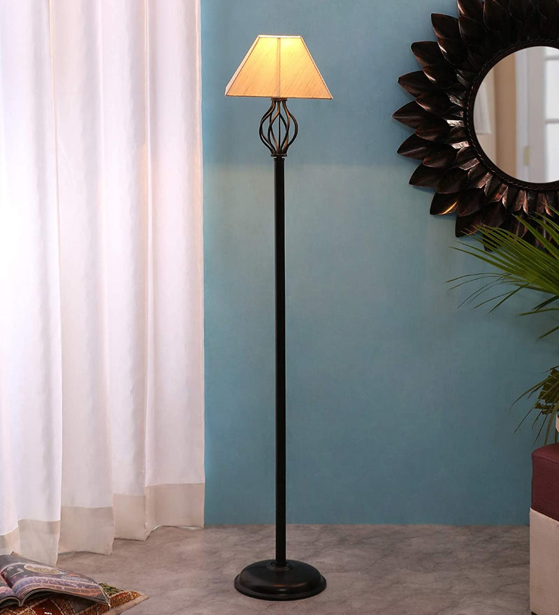 Off White Rectangular Basket Stick Pipe Wrought Iron Floor Lamp (Off-White)