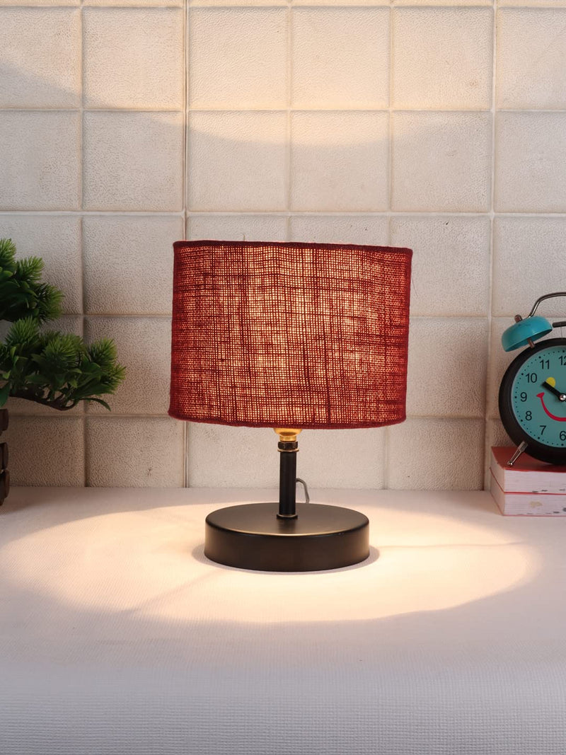Iron Table lamp with Maroon Jute Shade