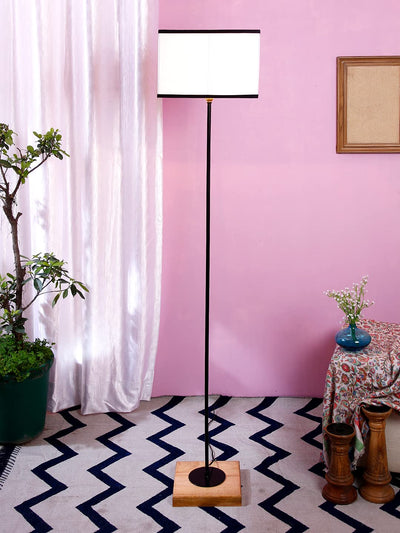 Multicolor Square Cotton Shade Stick Floor Lamp with Wood Square Base