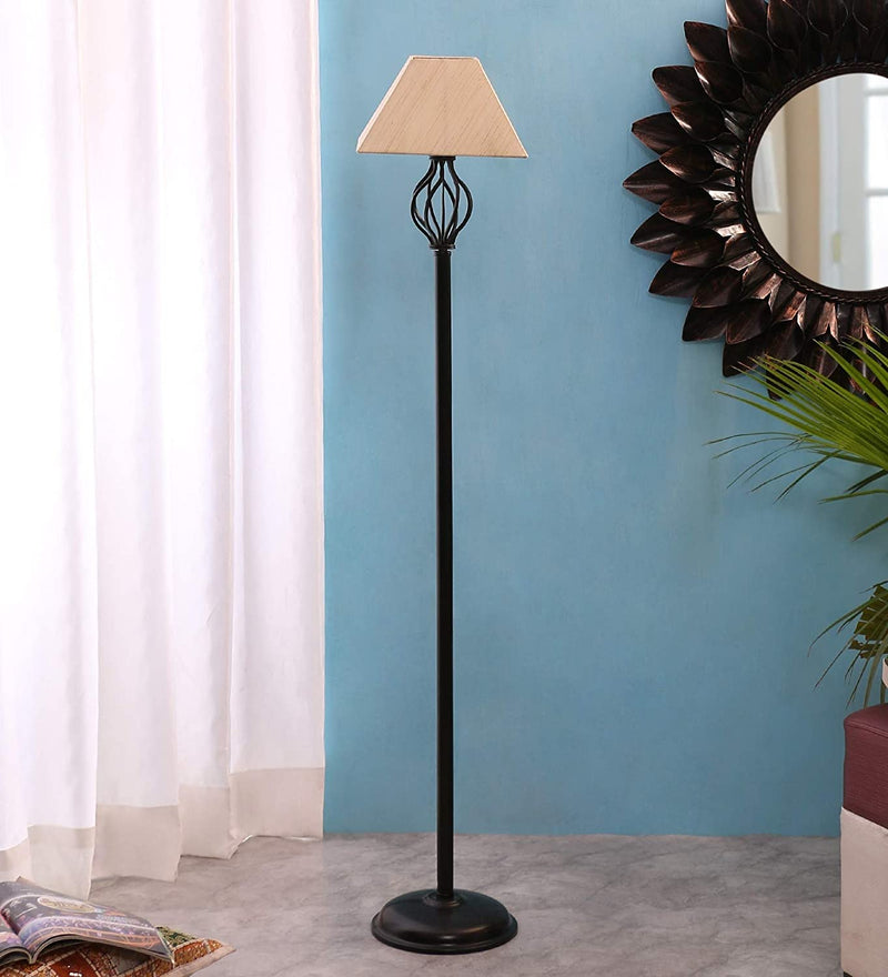 Off White Rectangular Basket Stick Pipe Wrought Iron Floor Lamp (Off-White)