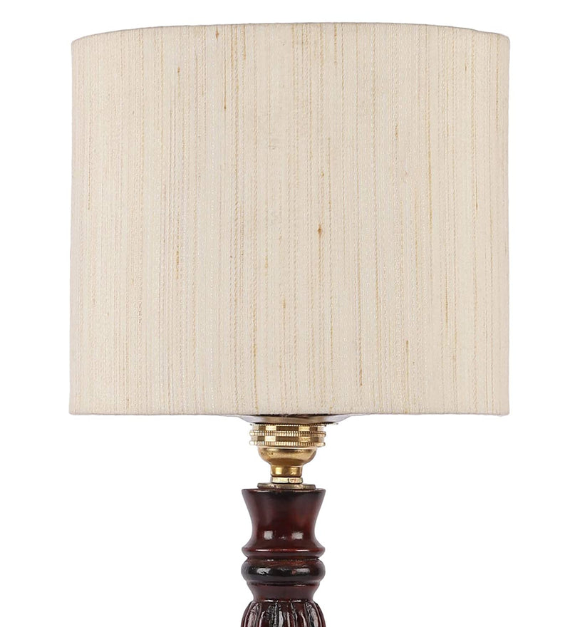 Cotton Drum Designer Wooden Table Lamp for Home Decor (Off White, Small) AD535