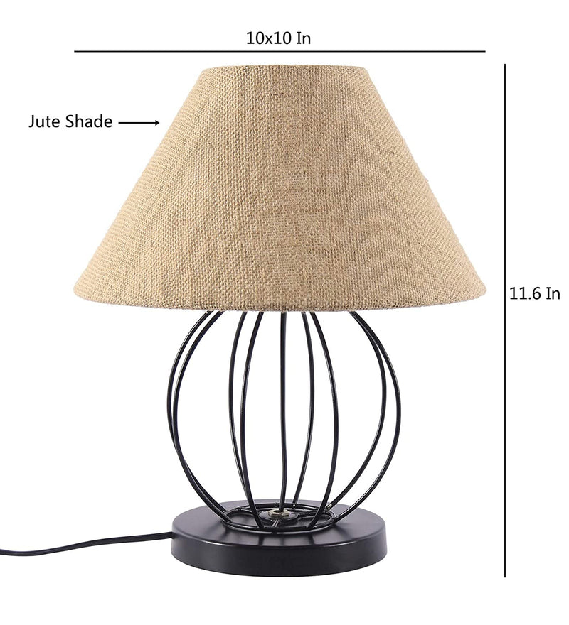 Beige Jute Round Table Lamp