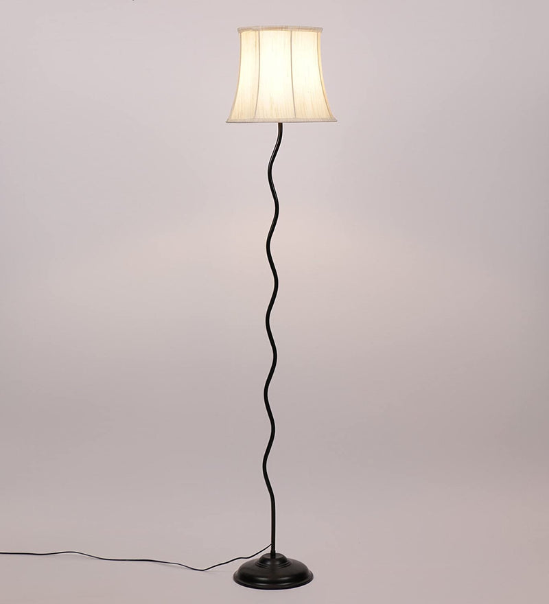 Off White Cotton Designer Zig Zag Floor Lamp (Off White)