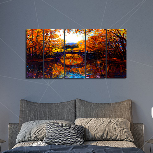 Autumn Forest Abstract Scenery Canvas Wall Painting - With 5 Panel
