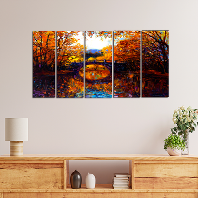 Autumn Forest Abstract Scenery Canvas Wall Painting - With 5 Panel