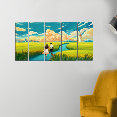 Lovely Couple Enjoying Nature Canvas Wall Painting - With 5 Panel