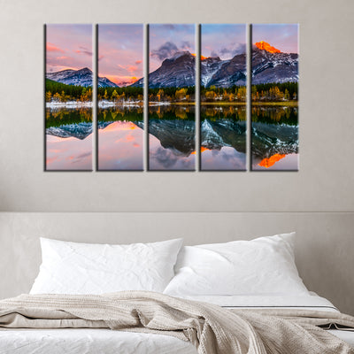 Colorful Weather Mountain View Canvas Wall Painting- With 5 Frames
