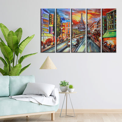 Paris Scenery Artistic Canvas Wall Painting- With 5 Frames