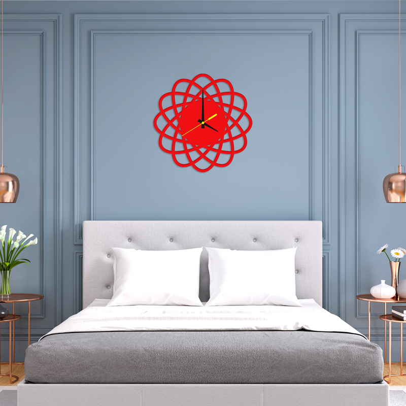 Beautiful Design Red Color Wooden Wall Clock