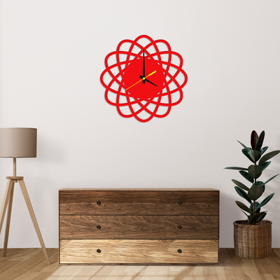 Beautiful Design Red Color Wooden Wall Clock