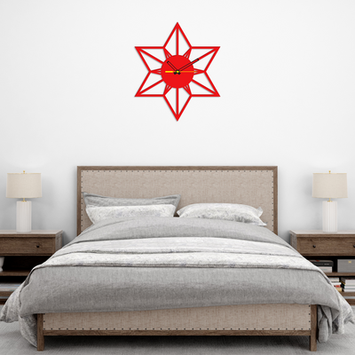 Beautiful Star Design Red Color Wooden Wall Clock