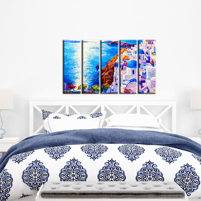 Modern City Oil Art Canvas Wall Painting- With 5 Frames