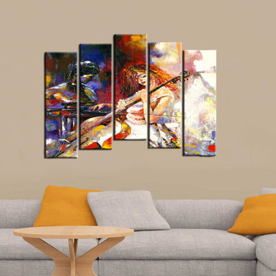 Abstract Wood Framed Canvas Printed Wall Painting- With 5 Frames
