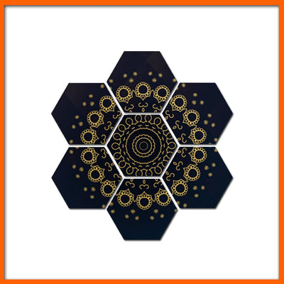 DecorGlance Arts & Entertainment Black & Golden Mandala Art Hexagonal Canvas Wall Painting - 7pcs