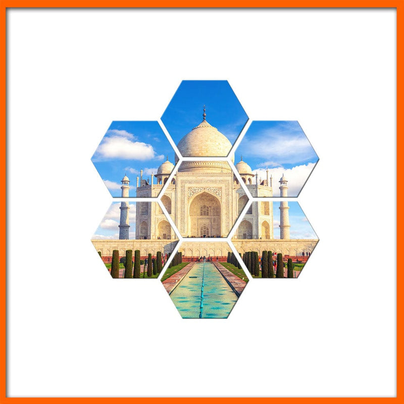 DecorGlance Arts & Entertainment Taj-Mahal Monument Hexagonal Canvas Wall Painting - 7pcs