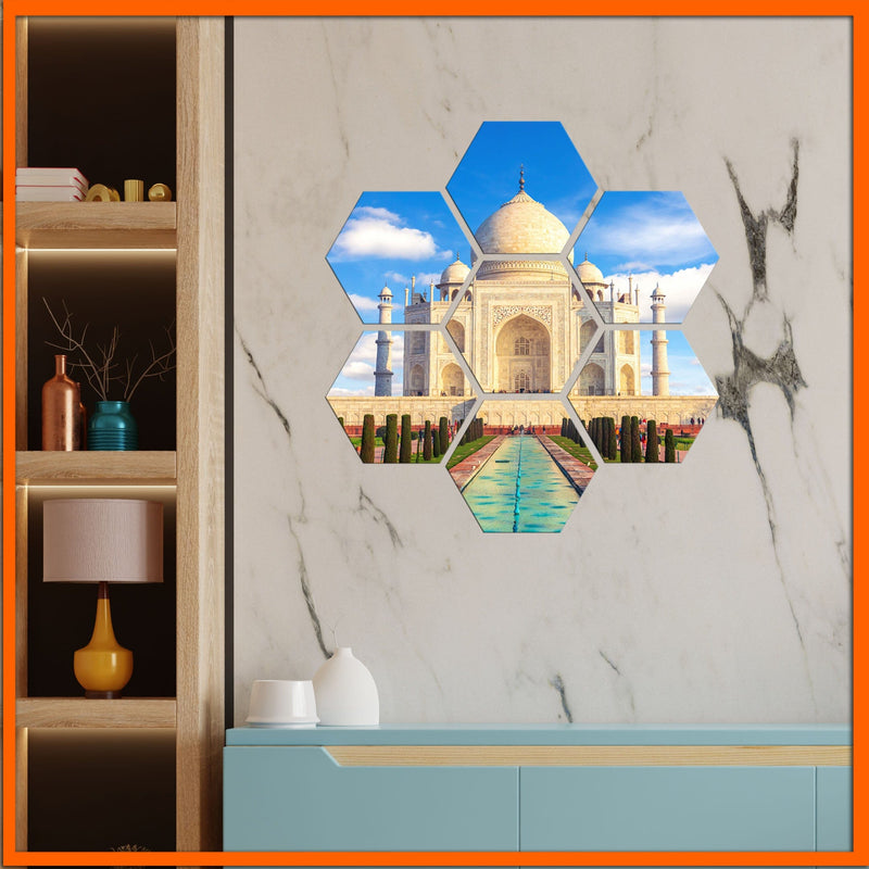 DecorGlance Arts & Entertainment Taj-Mahal Monument Hexagonal Canvas Wall Painting - 7pcs