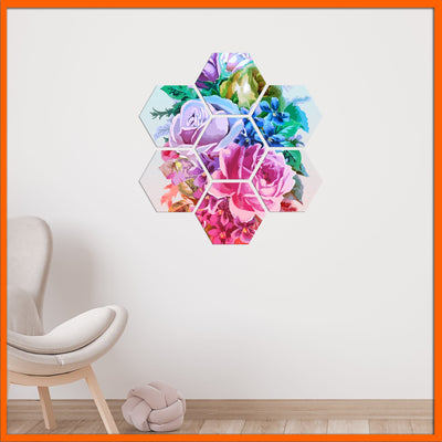 DecorGlance Arts & Entertainment Water Color Rose Hexagonal Canvas Wall Painting - 7pcs