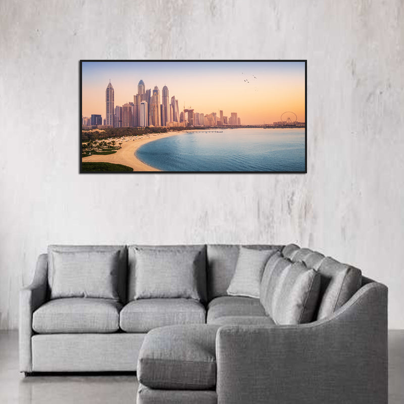Dubai Buildings Panoramic View Floating Frame Canvas Wall Painting