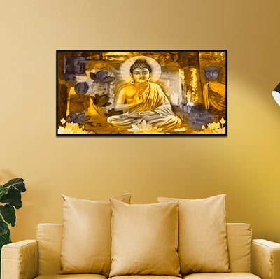 Golden Buddha Abstract Floating Frame Canvas Wall Painting